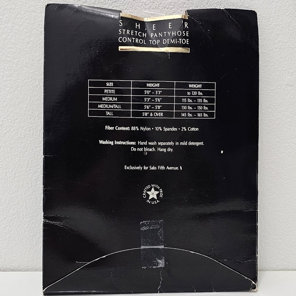 Saks Fifth Avenue Sheer Stretch, Control Top & Demi-Toe Panty Hose Black - Picture 5 of 6